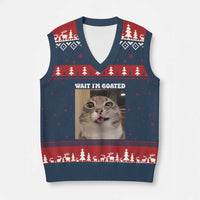 Funny Silly Cat Meme V-Neck Knit Sweater Vest Wait Im Goated