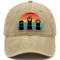 Funny Vintage Black Cat Introvert Washed Cotton Baseball Cap Rock Paper Scissors Paw