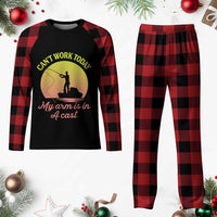 Funny Fishing Enthusiast Gift Plaid Pajama Set I Cant Work Today My Arm Is In A Cast