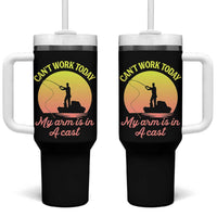 Funny Fishing Enthusiast Gift Tumbler With Handle I Cant Work Today My Arm Is In A Cast