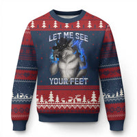 Funny Alpha Wolf Ironic Meme Ugly Christmas Sweater Let Me See Your Feet