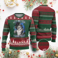 Funny Alpha Wolf Ironic Meme Ugly Christmas Sweater Let Me See Your Feet