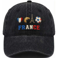 French Football Fan Washed Cotton Baseball Cap France Soccer Game Day Gift