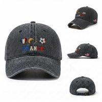 French Football Fan Washed Cotton Baseball Cap France Soccer Game Day Gift