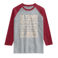 Vintage 30th Birthday Gift Raglan Shirt 30 Years Of Being Awesome