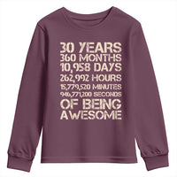 Vintage 30th Birthday Gift Youth Sweatshirt 30 Years Of Being Awesome