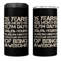 Vintage 35th Birthday Gift 4 in 1 Can Cooler Tumbler 35 Years Of Being Awesome