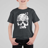 Dark Gothic Graphic Skull Floral Butterfly T Shirt For Kid