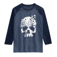 Dark Gothic Graphic Skull Floral Butterfly Raglan Shirt
