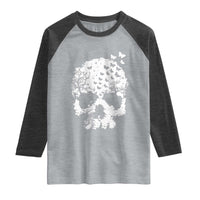 Dark Gothic Graphic Skull Floral Butterfly Raglan Shirt