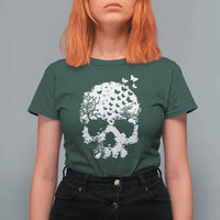 Dark Gothic Graphic Skull Floral Butterfly T Shirt For Women