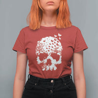 Dark Gothic Graphic Skull Floral Butterfly T Shirt For Women