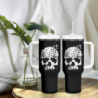 Dark Gothic Graphic Skull Floral Butterfly Tumbler With Handle