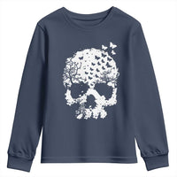 Dark Gothic Graphic Skull Floral Butterfly Youth Sweatshirt