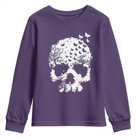 Dark Gothic Graphic Skull Floral Butterfly Youth Sweatshirt