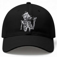 Gothic Grunge Floral Skeleton Baseball Cap Dark Alternative Aesthetic For Women