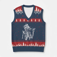 Gothic Grunge Floral Skeleton V-Neck Knit Sweater Vest Dark Alternative Aesthetic For Women