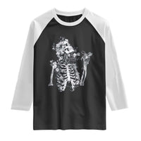 Gothic Grunge Floral Skeleton Raglan Shirt Dark Alternative Aesthetic For Women