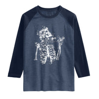 Gothic Grunge Floral Skeleton Raglan Shirt Dark Alternative Aesthetic For Women