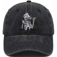 Gothic Grunge Floral Skeleton Washed Cotton Baseball Cap Dark Alternative Aesthetic For Women