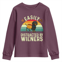 Easily Distracted By Wieners Youth Sweatshirt Funny Dachshund Dog In A Hot Dog Costume - Wonder Print Shop