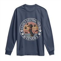 Easily Distracted By Wieners Long Sleeve Shirt Dachshund Dog Lover Retro Sunset - Wonder Print Shop