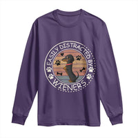 Easily Distracted By Wieners Long Sleeve Shirt Dachshund Dog Lover Retro Sunset - Wonder Print Shop