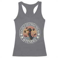 Easily Distracted By Wieners Racerback Tank Top Dachshund Dog Lover Retro Sunset - Wonder Print Shop