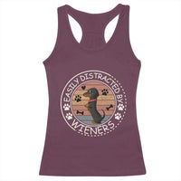 Easily Distracted By Wieners Racerback Tank Top Dachshund Dog Lover Retro Sunset - Wonder Print Shop