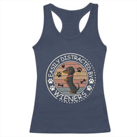 Easily Distracted By Wieners Racerback Tank Top Dachshund Dog Lover Retro Sunset - Wonder Print Shop
