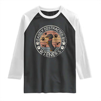 Easily Distracted By Wieners Raglan Shirt Dachshund Dog Lover Retro Sunset - Wonder Print Shop