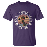 Easily Distracted By Wieners T Shirt Dachshund Dog Lover Retro Sunset - Wonder Print Shop