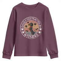 Easily Distracted By Wieners Youth Sweatshirt Dachshund Dog Lover Retro Sunset - Wonder Print Shop