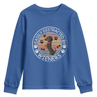 Easily Distracted By Wieners Youth Sweatshirt Dachshund Dog Lover Retro Sunset - Wonder Print Shop