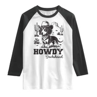 Funny Cowboy Dog Raglan Shirt Howdy Dachshund Vintage Western - Wonder Print Shop