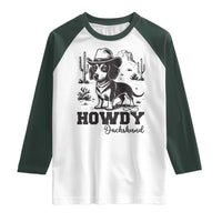 Funny Cowboy Dog Raglan Shirt Howdy Dachshund Vintage Western - Wonder Print Shop