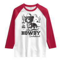 Funny Cowboy Dog Raglan Shirt Howdy Dachshund Vintage Western - Wonder Print Shop