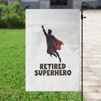 Retired Superhero Retirement Gift Garden Flag Flying Red Cape Silhouette Graphic