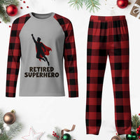 Retired Superhero Retirement Gift Plaid Pajama Set Flying Red Cape Silhouette Graphic