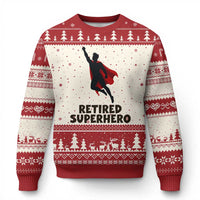 Retired Superhero Retirement Gift Ugly Christmas Sweater Flying Red Cape Silhouette Graphic