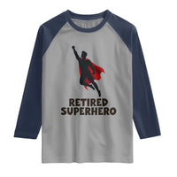 Retired Superhero Retirement Gift Raglan Shirt Flying Red Cape Silhouette Graphic