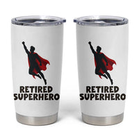 Retired Superhero Retirement Gift Tumbler Cup Flying Red Cape Silhouette Graphic