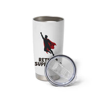 Retired Superhero Retirement Gift Tumbler Cup Flying Red Cape Silhouette Graphic
