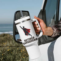 Retired Superhero Retirement Gift Tumbler With Handle Flying Red Cape Silhouette Graphic