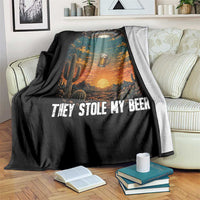 They Stole My Beer Throw Blanket Funny UFO Abducting Beer Mug Vintage Western Gift