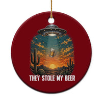 They Stole My Beer Ceramic Ornament Funny UFO Abducting Beer Mug Vintage Western Gift