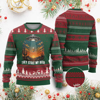 They Stole My Beer Ugly Christmas Sweater Funny UFO Abducting Beer Mug Vintage Western Gift