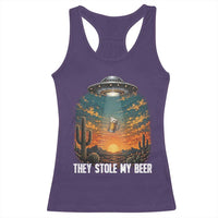 They Stole My Beer Racerback Tank Top Funny UFO Abducting Beer Mug Vintage Western Gift