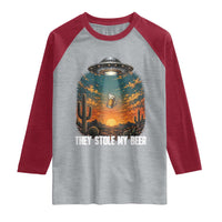 They Stole My Beer Raglan Shirt Funny UFO Abducting Beer Mug Vintage Western Gift