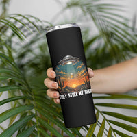 They Stole My Beer Skinny Tumbler Funny UFO Abducting Beer Mug Vintage Western Gift